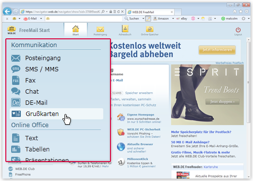 Überblick über alle WEB.DE Dienste